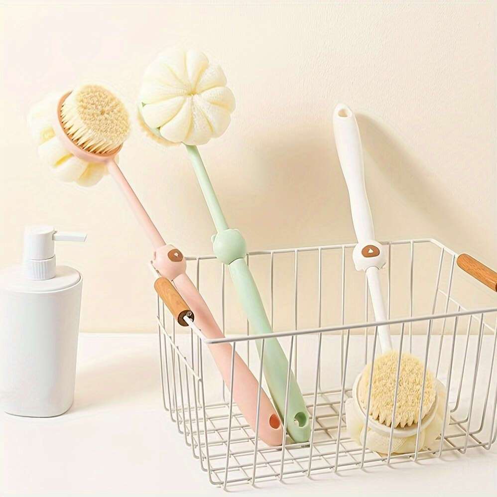 2 in 1 shower brush 2 in 1 long handle shower brush loofah bristle back scrubber for light beige exfoliation gentle massage suitable for men women Product details 4