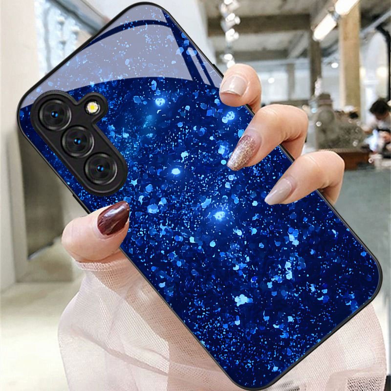 TEMU Starry Sky Blue Glitter Pattern Phone Case With Diamond Design, Compatible With Galaxy