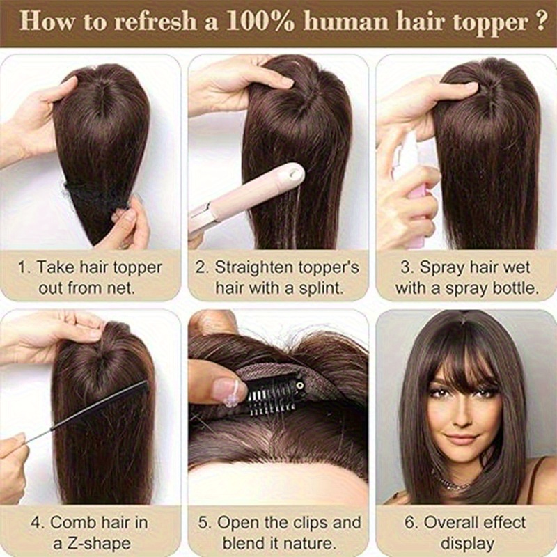 8 10 inch invisible human hair base toppers 100 human hair topper with bangs lightweight hair pieces for women with thinning hair 30 color womens clip on   straight hair invisible topper   toppe details 6