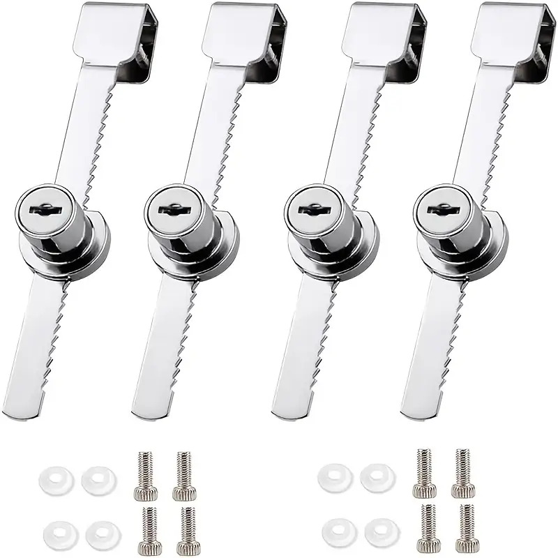 TEMU 4pcs Alloy Window Locks, Sliding Glass Door Zipper Locks, Display Cabinet Display Locks With Same, No Power Required, Display Cabinets And