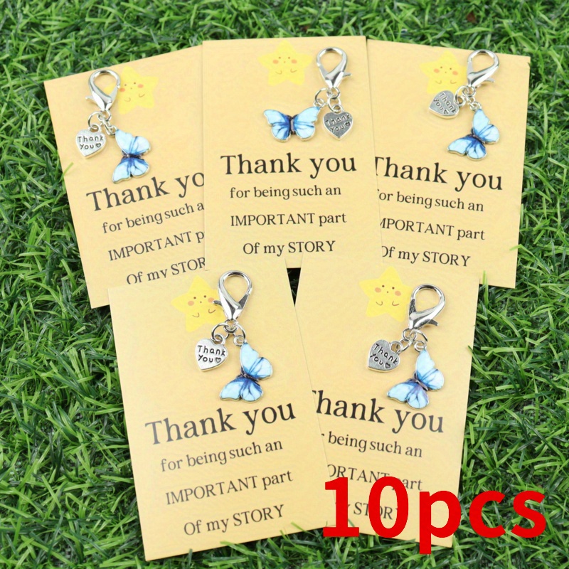 TEMU 5pcs And 10pcs Blue Keychain Set With Engraved "thank You" Pendant, "thank You For Being So Important In " Inspirational Thank You Card, Items