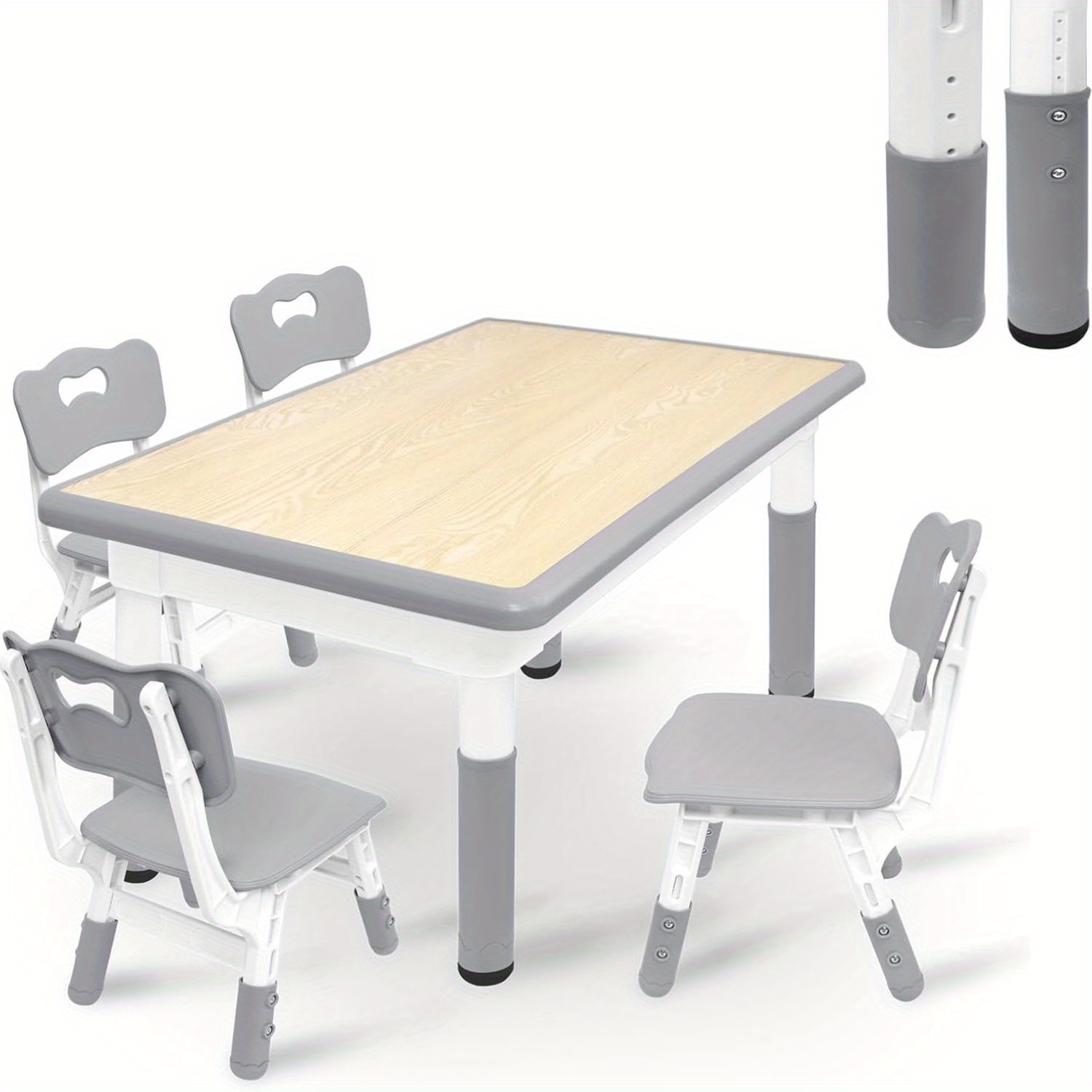 TEMU Ensemble de table avec 4 chaises, set de table en plastique, hauteur réglable, ensemble de table et chaises de mobilier pour salle de classe