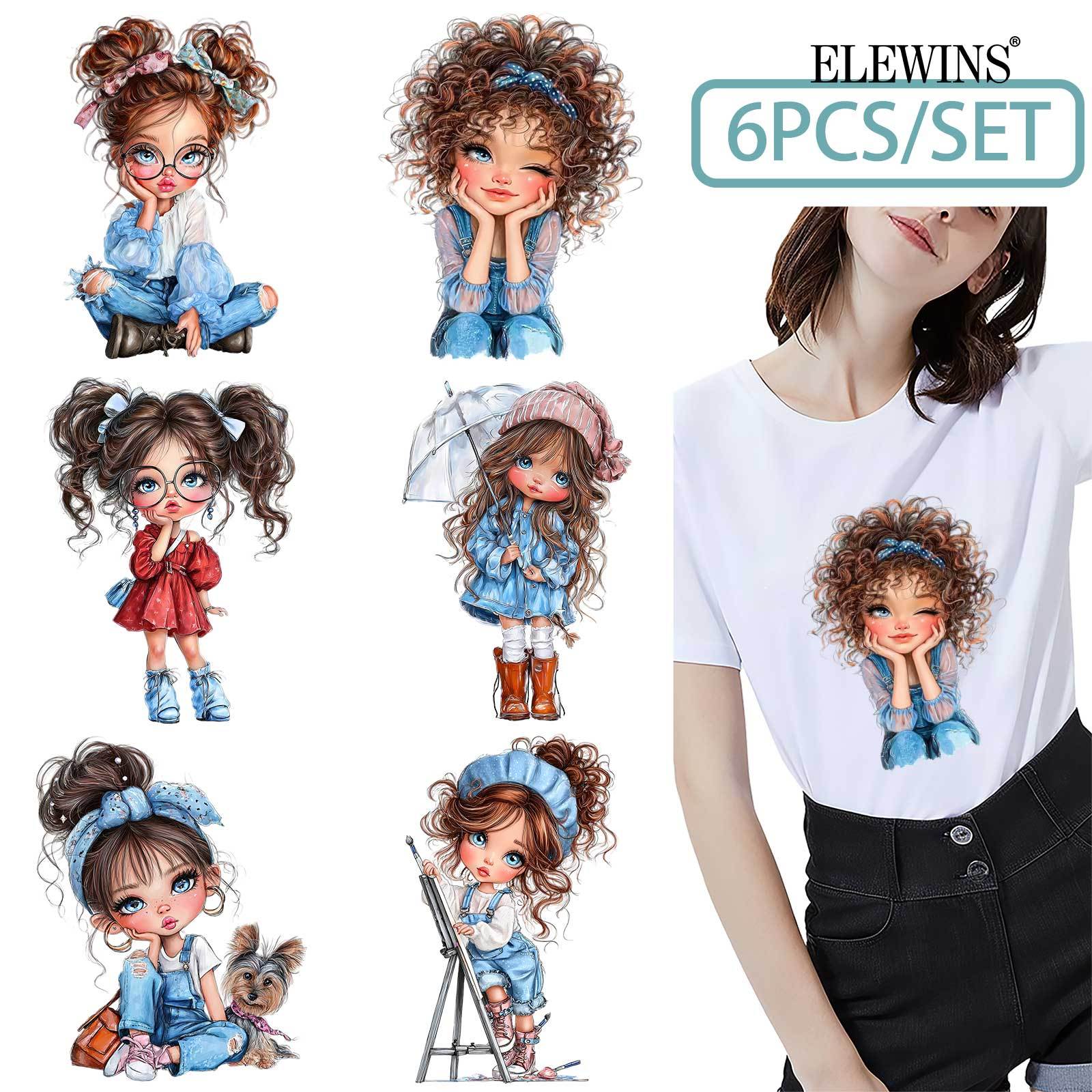TEMU 6 Sheets Cute Little Girl Iron On Transfers, Dtf Transfers Ready To Press Iron On Heat Transfer Papers.ideal For T-shirts, Hoodies, Jeans,