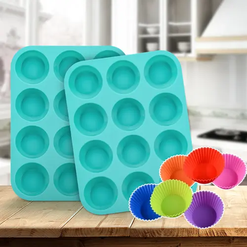 non stick silicone muffin pan heat resistant bpa free easy clean for cupcakes mousses puddings tarts oven microwave safe perfect essential