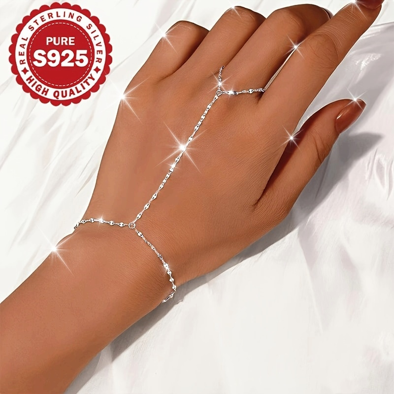 1pc, S925 Pure Silvery Ring Bracelet, Finger Chain, Suitable For Occasions, Hypoallergenic 1.5g