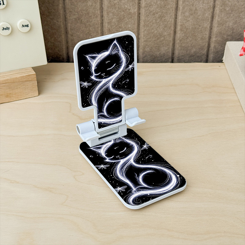 TEMU 1pc Glowing Cat & Dragonflies Pattern Portable Telescopic Phone Holder, Suitable For All Phones, Multi Angle Adjustable, Foldable, Portable,