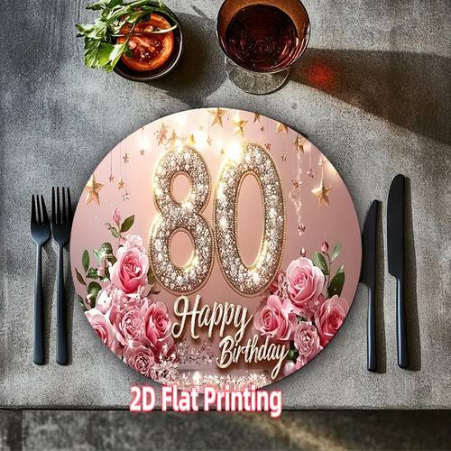 4 6pcs 2d flat round placemats 80th birthday suitable for elegant dining parties seasonal decoration elaborately designed party tableware durable fabrics decorative tableware and party