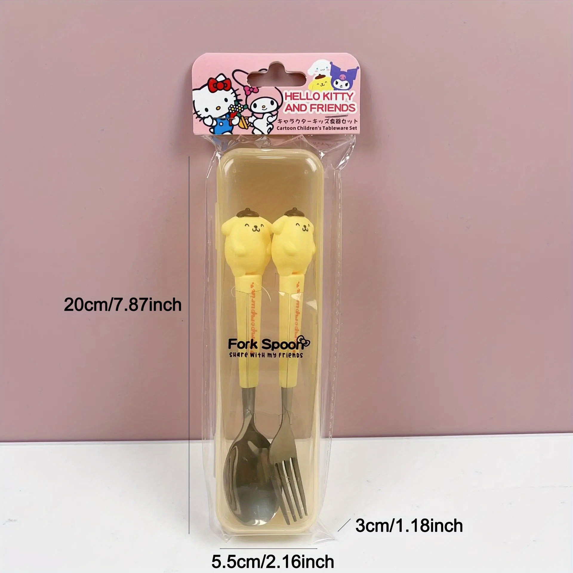 2pcs   stainless steel portable cutlery set cute cartoon design with pink handles   spoon and fork ideal for outdoor travel and daily use travel essentials   design durable cutlery Product details 0