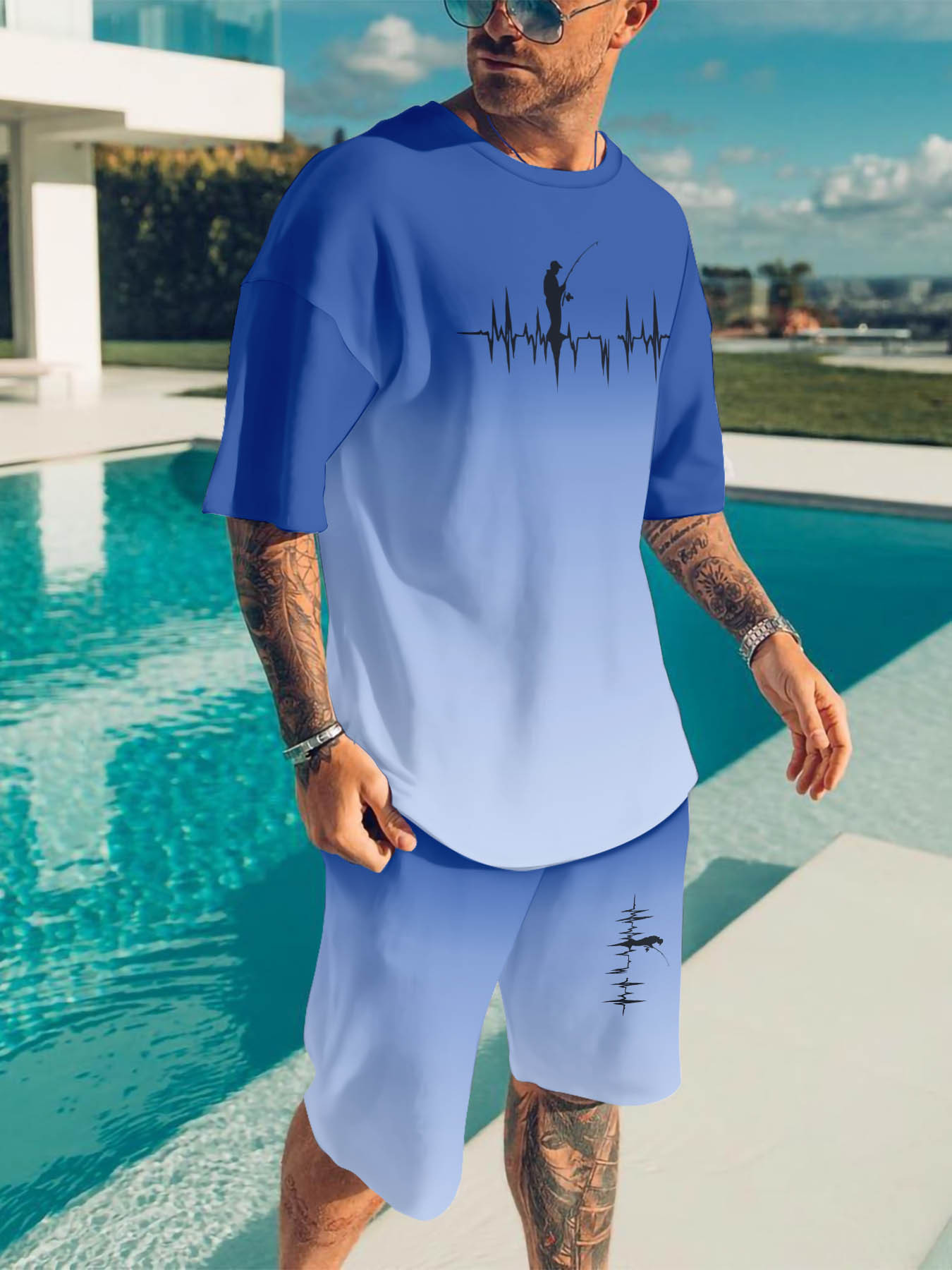 heren casual sportset ademende polyester t shirt shorts Temu