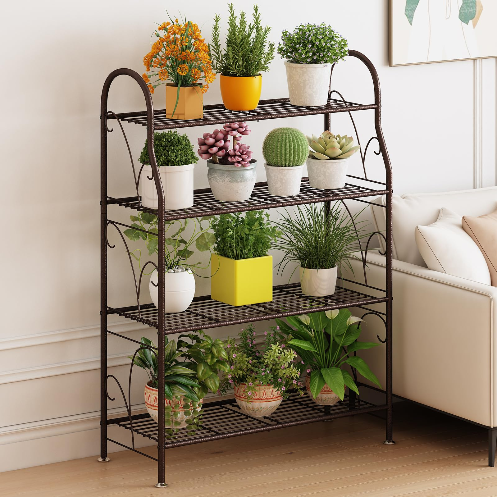 

4-tier Metal Plant Stand, Indoor/outdoor Corner Shelf For Multiple Plants, , Lightweight - Ideal For Living Room, Balcony, Garden