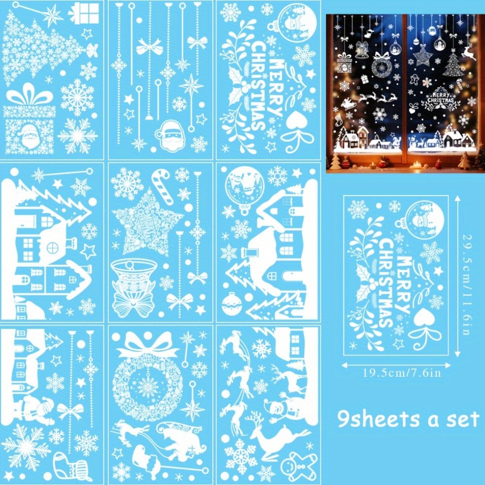 9-sheet Static Cling Christmas Stickers - Winter Snowflakes, Houses, Santa & Tree Decals - Pvc Removable Wallpaper Suitable For,, Mirrors, Doors - Easy & Stick