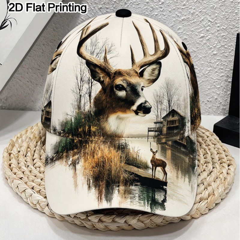 TEMU 1pc Luxurious Forest Deer Baseball , Lightweight Adjustable With Bill Design, Suitable For Running, Sports, Street Fashion, Casual Activities,