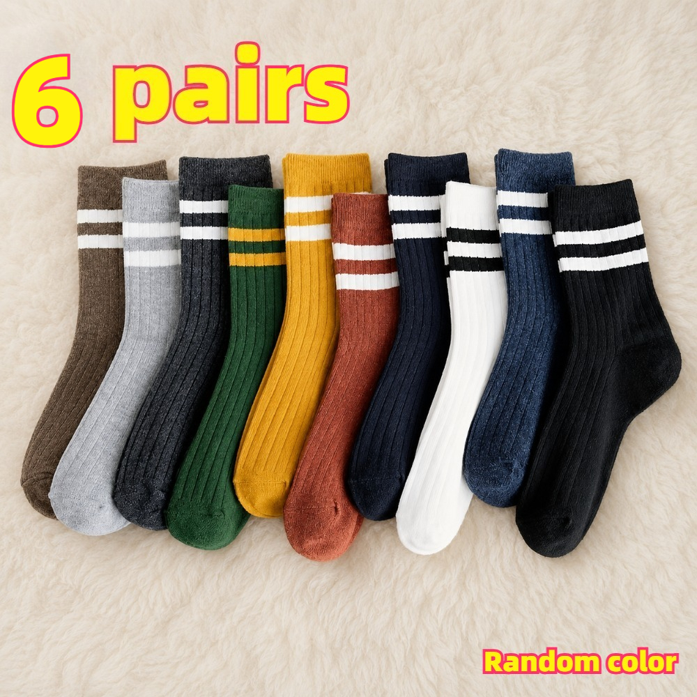 TEMU Lot de 6 paires de chaussettes unisexes de couleur aléatoire à rayures et , chaussettes décontractées unisexes, chaussettes de course et de