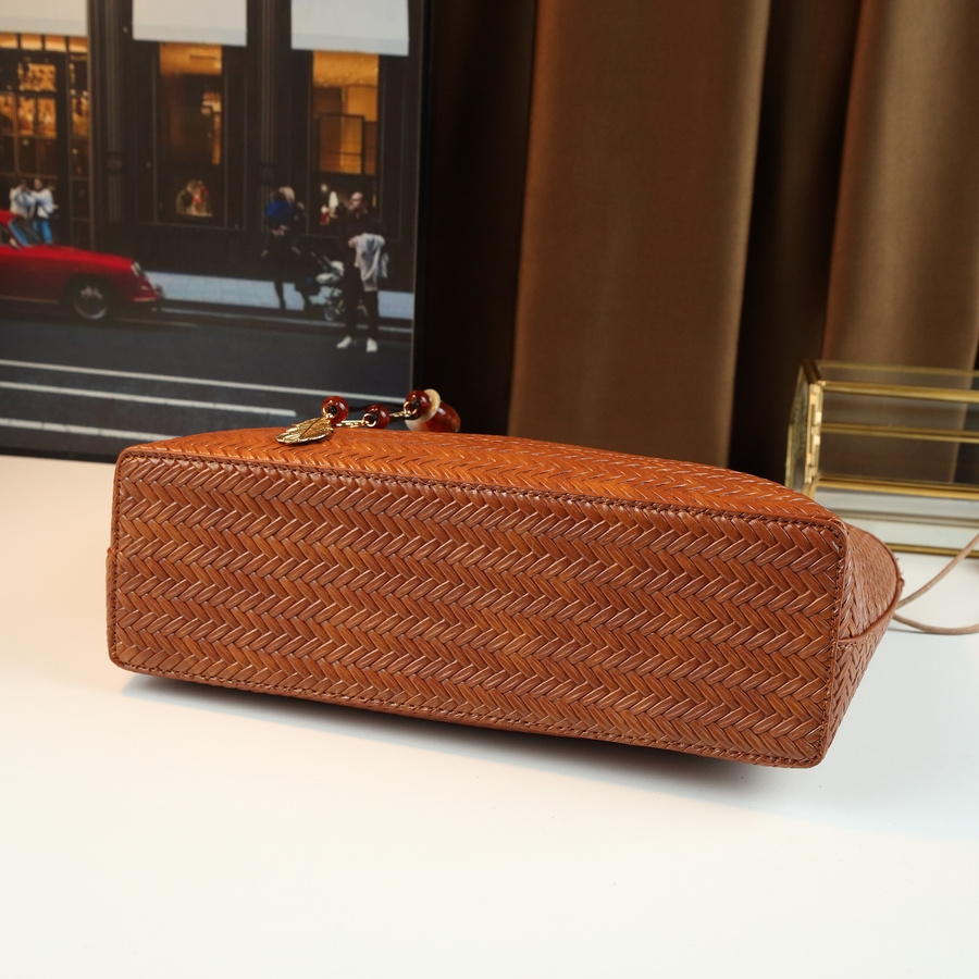 Coffee Brown Large Tote Bag drawstring detail