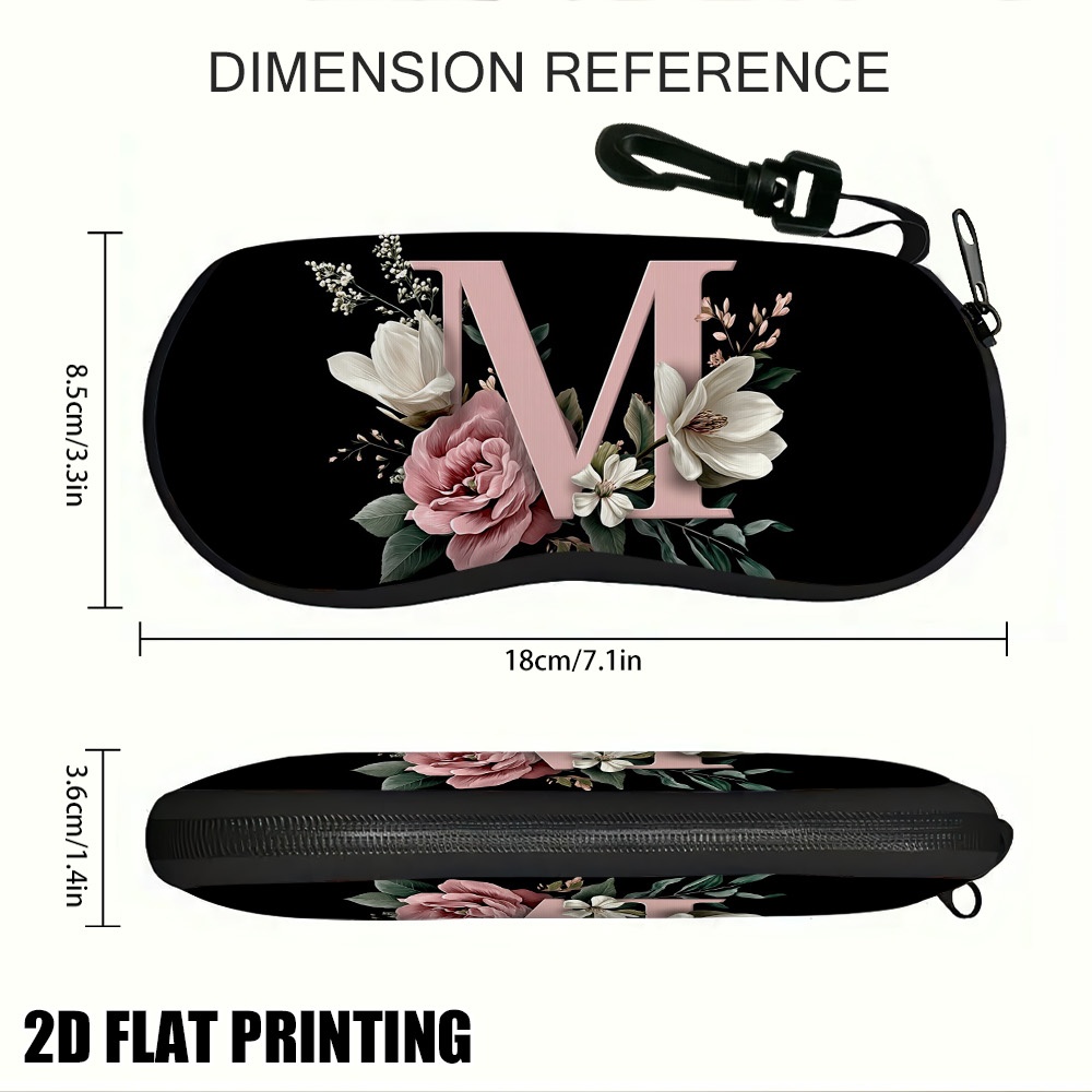 TEMU 2d Flat - 1pc 2d Flat Printing Spring Floral Monogram Eyeglass Case, Fashion Accessory Supplement, Zipper, Wonderful For Trendy Daily Matching