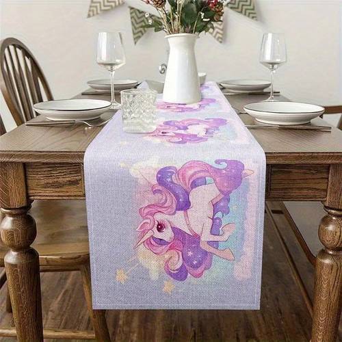 cute unicorn tablecloth purple unicorn kitchen decor with glitter stars vanity skirt for birthday theme decoration magic dining and kitchen tabletop decor