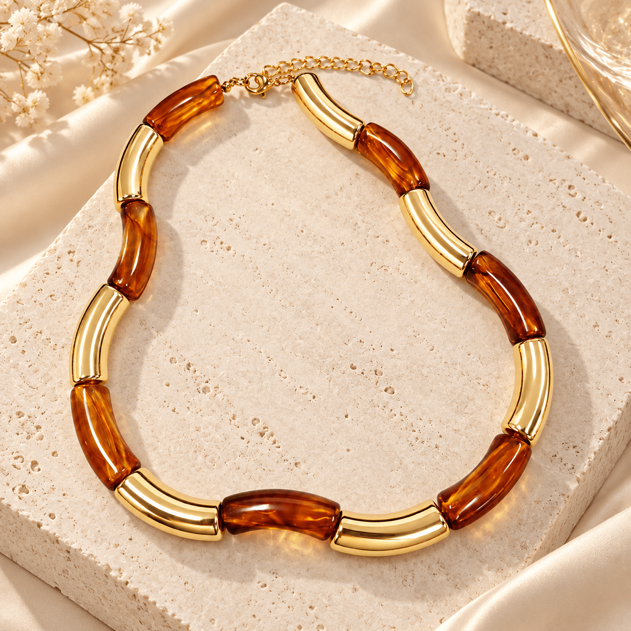 TEMU (handmade Ombre Color Pattern Random ) 1pc Women's Vintage Statement Y2k Brown Irregular Bead Necklace, Color-blocking Adjustable Clasp Neck