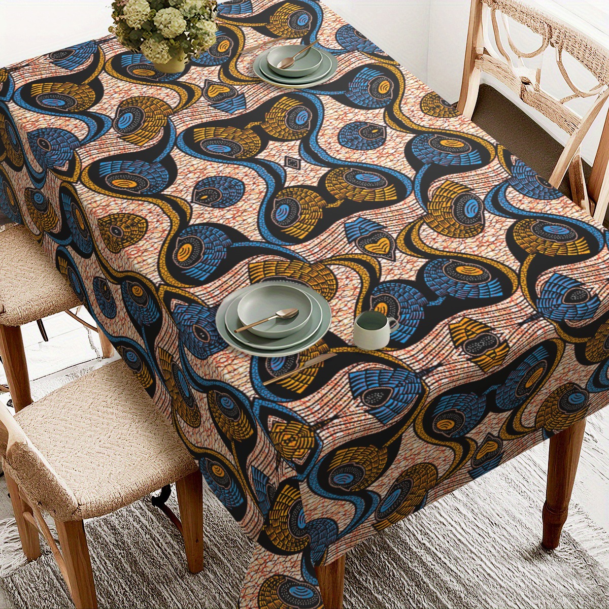 TEMU 1 pièce Nappe africaine Ankara à - Nappe en polyester à imprimé ciré , convient pour , les fêtes air, , les anniversaires, les restaurants -