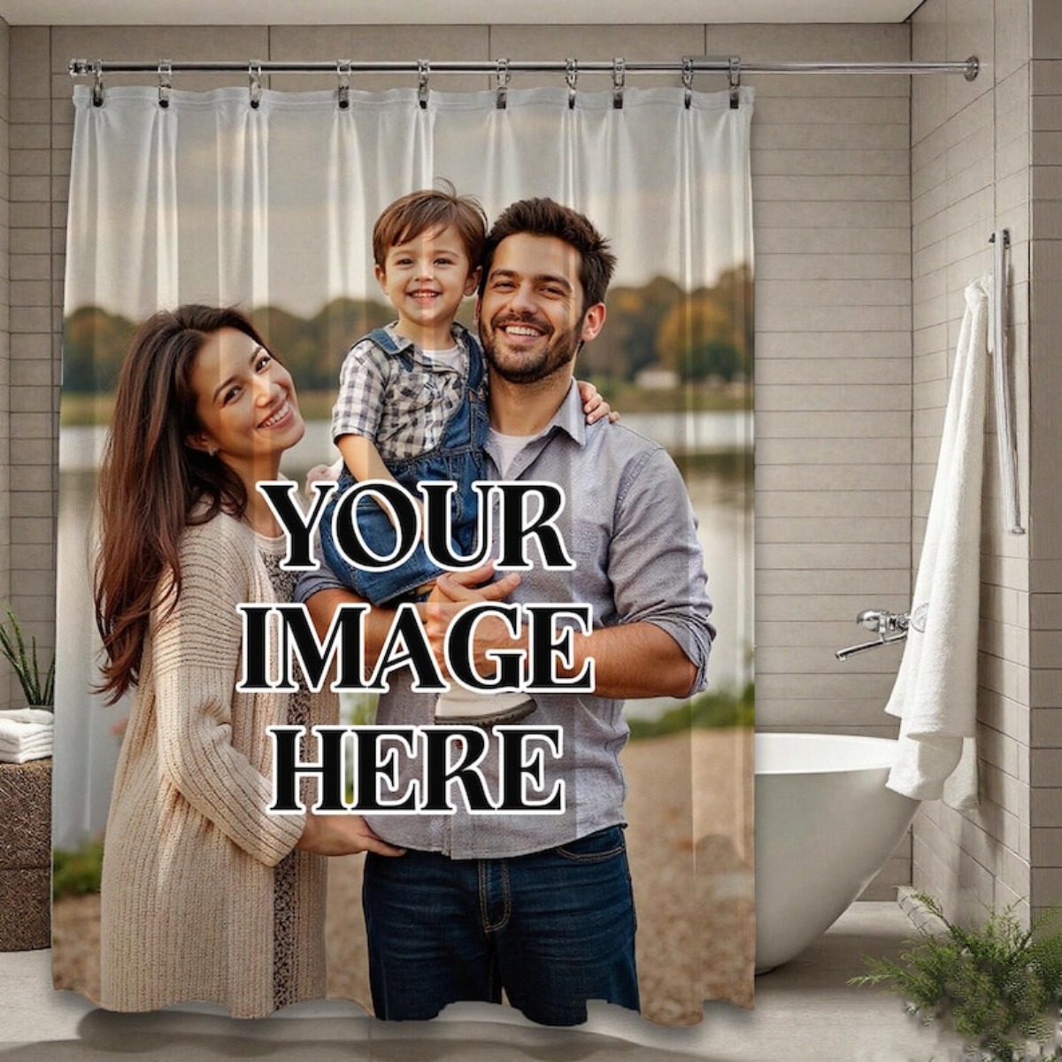 TEMU Custom Photo Shower Curtain - Personalized Bathroom Decor, Supports Custom Photo/text/logo, Machine Washable Twill Fabric, Your Image,