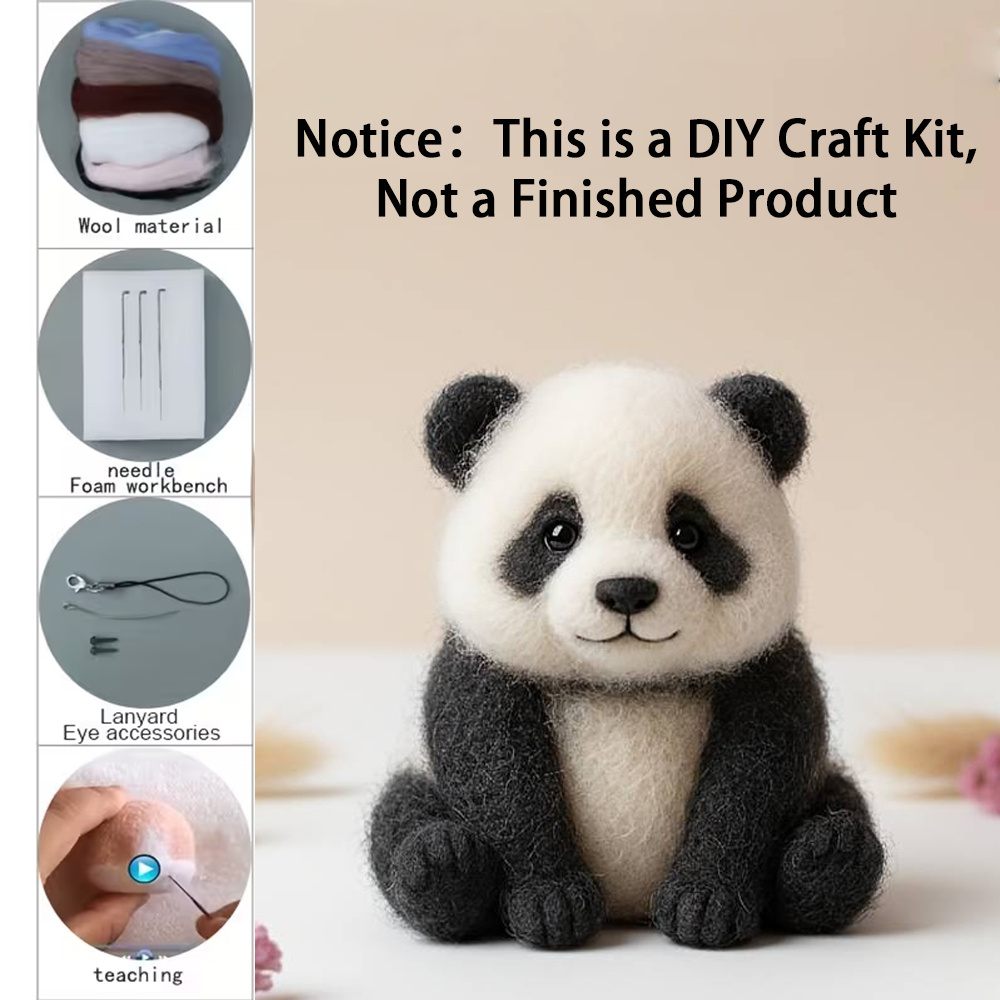TEMU 【商品名】ウールフェルト パンダ柄素材キット | パンダの半製品、フル英語教材ビデオ付き。レーションやギフトに最適。友人、家族、カップルに最適