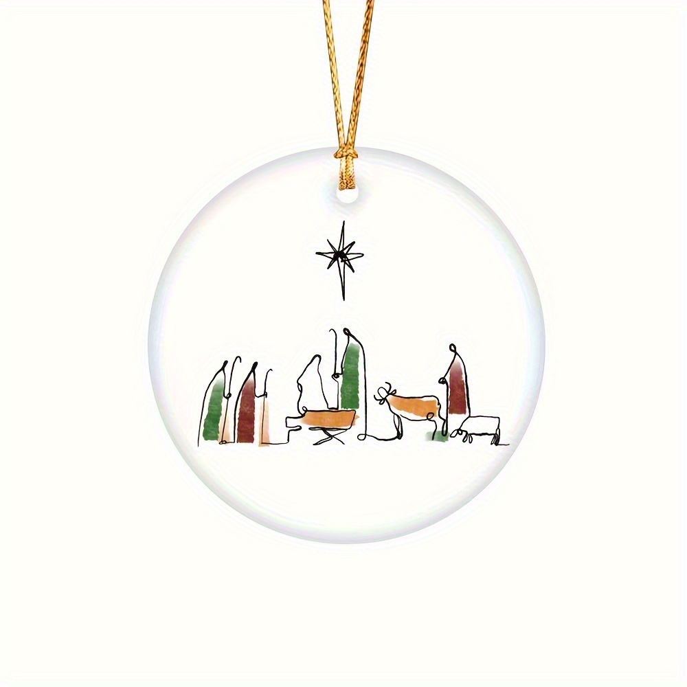 TEMU 2D Flache, Handgefertigte Acryl-Weihnachtsdekoration – Krippenszene mit Sternenhimmel-Design, Hängende Baumdeko für Weihnachten, Kein benötigt,