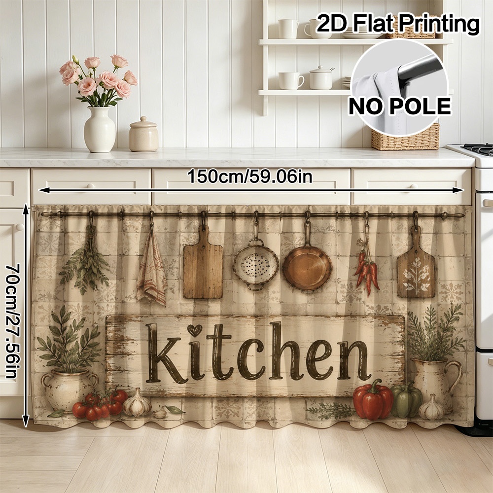 TEMU 2d Flat - 2d Flat, 1pc Rustic Kitchen Decor Pattern Curtain And Cabinet Decor, Suitable For Home Decoration Such As Bathrooms, Living Rooms,
