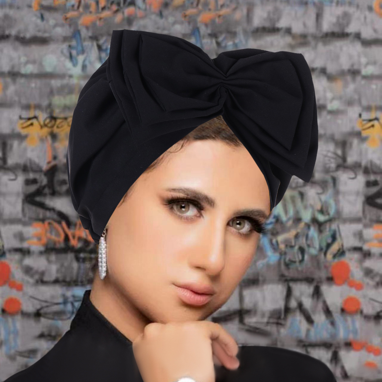 TEMU New Solid-color Bow Headscarf Hat For Women Hand-sewn Bow, Versatile Pullover Hat For Women, Perfect For Ramadan And Everyday Styling As A