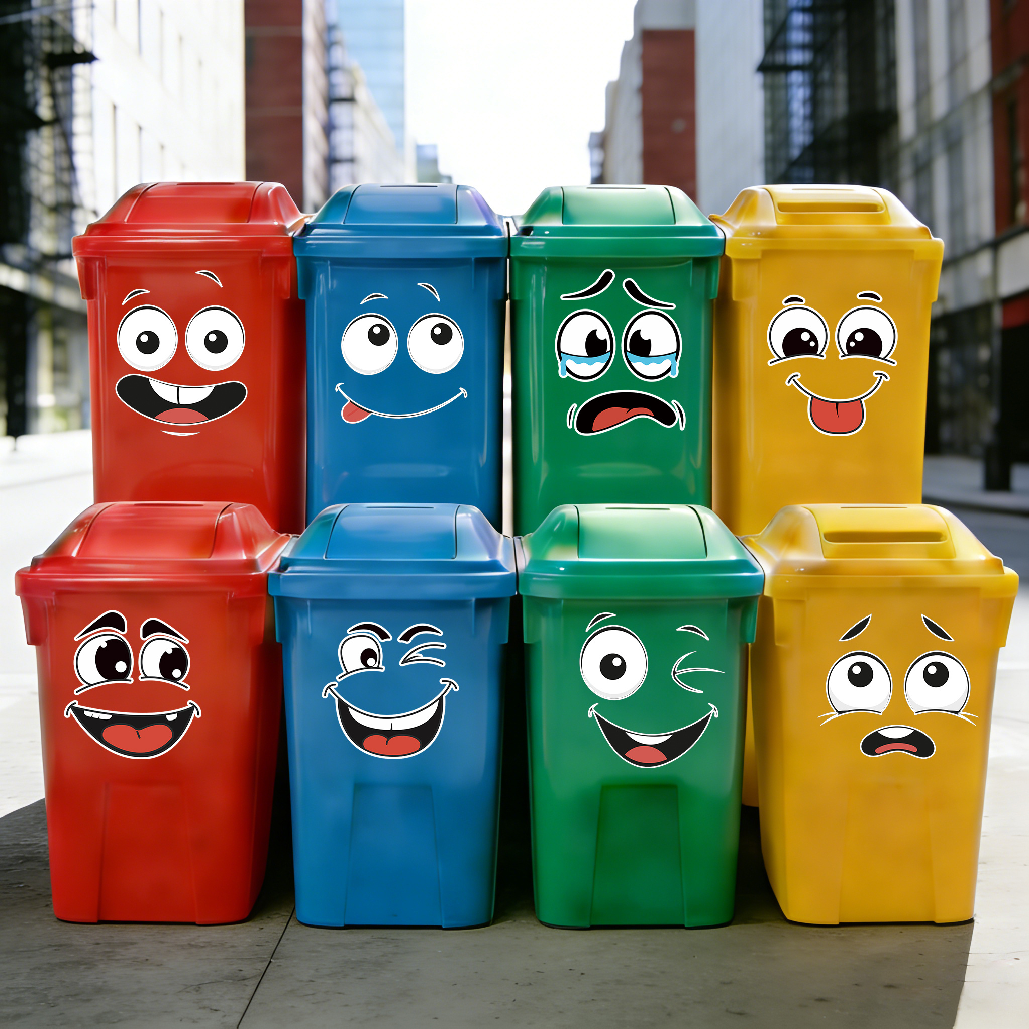 8 Sheets Fun Emotion Face Stickers, Suitable For Trash Can And Refrigerator Stickers, Removable Home Decorations, Semi-matte Self-adhesive Wall Art, Cartoon Face Stickers