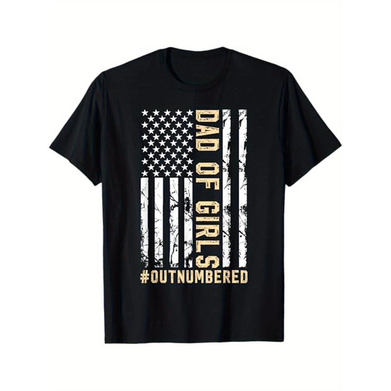 

Dad Of Girls" Patriotic American Flag Graphic Tee - 100% Cotton, Breathable & , Perfect Gift For Fathers, Grandparents, - Casual Round Neck T-shirt For , Machine Washable, Black, Sizes S-3xl