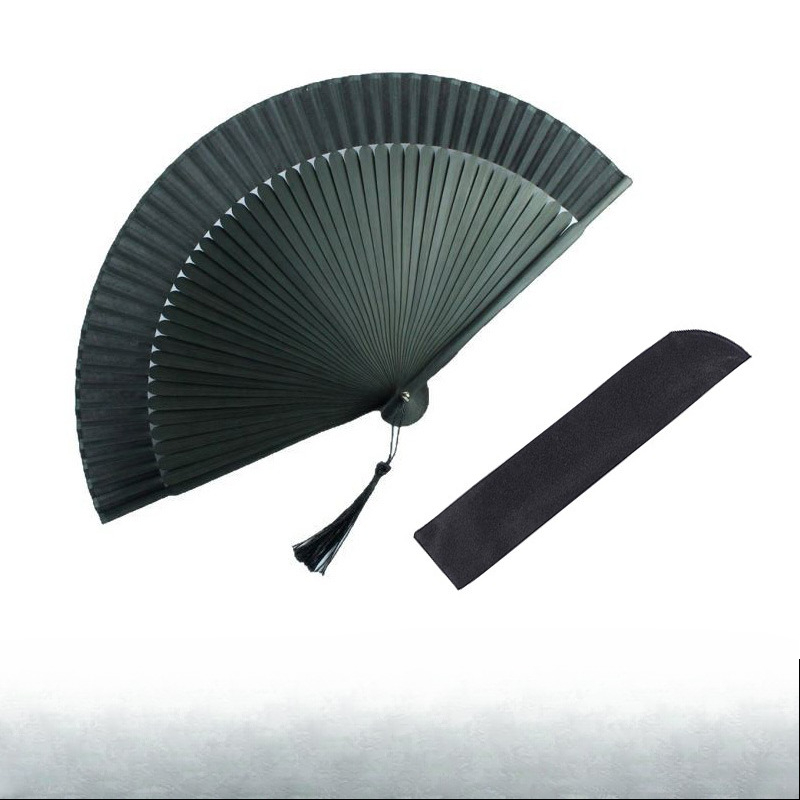 Image of Fan+ Storage Bag, Elegant Black Retro Bamboo Folding Fan, Lightweight And Portable, Suitable For Dance, Performance, Wedding Decoration, Party Accessories Or As A Gift, No Battery Required