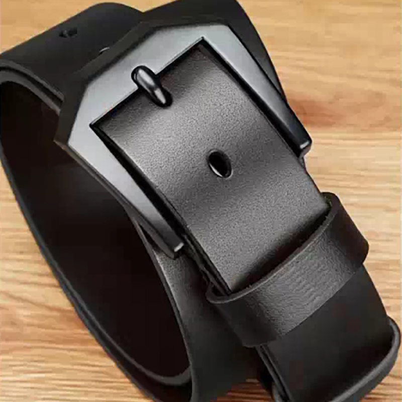 Men's Split Leather Belt with Alloy Scratch Resistant Metal Buckle