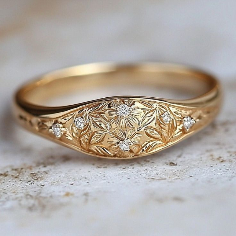 Women's Vintage Copper Ring with Synthetic Zirconia Inlaid