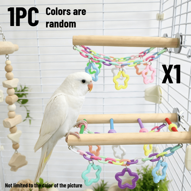 TEMU 1pc Colorful Parrot Perch, Ladder-shaped Stand With Colorful Plastic Chains And Stars, Provides Chewing Boredom Relief & Interactive Resting,
