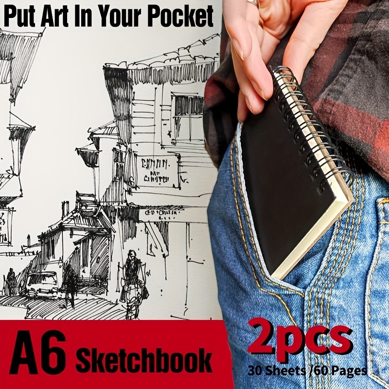 E-shop 2 Stück Premium A6 Skizzenbuch – Kompakt, Künstlerisch, Leicht & Praktisch, Perfektes Geschenk für Künstler, Spiralgebunden, Langlebiges