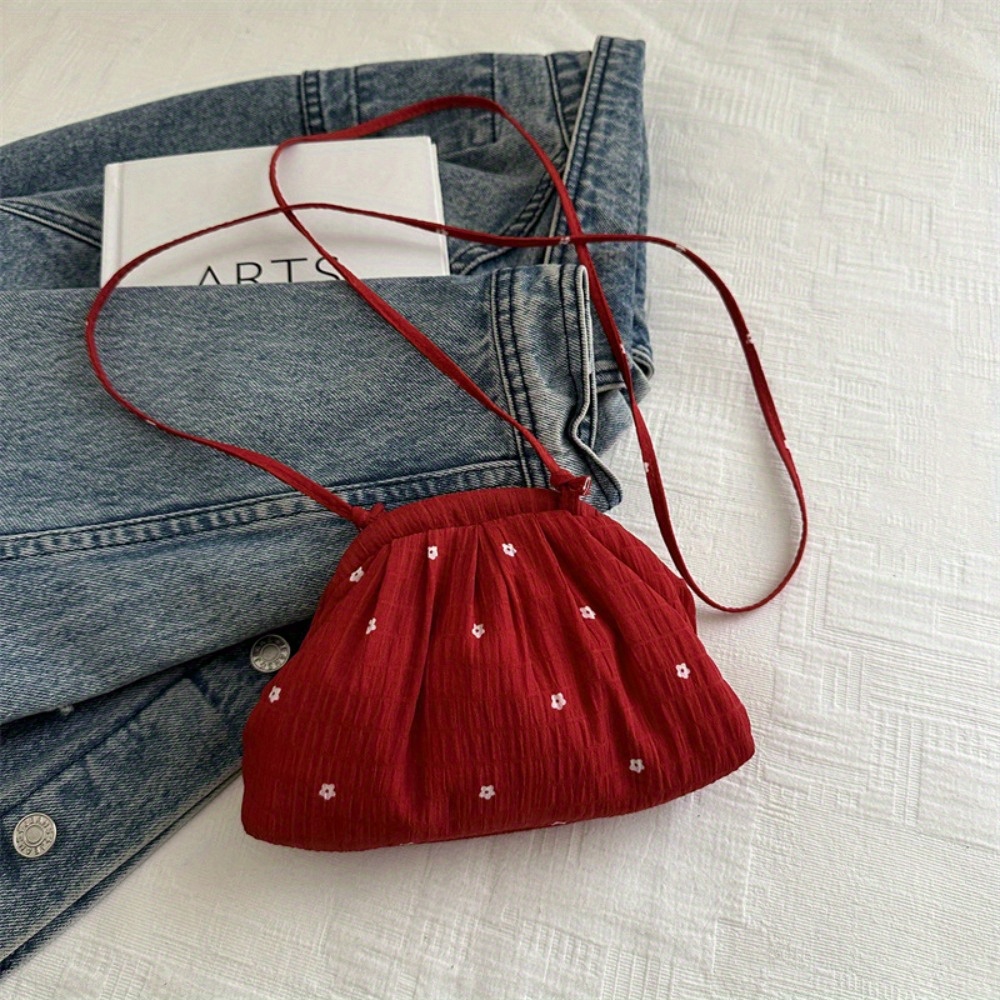 TEMU Korean Style Polka Dot Drawstring Handbag For Wo - Adjustable Strap, Snap Closure, 7.1x4.7in, /red, Casual & Formal Use, Design