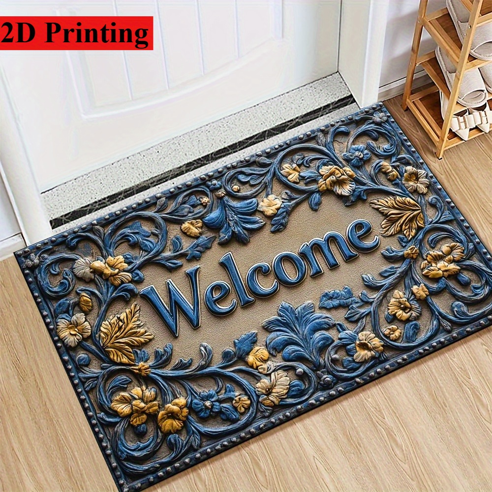 TEMU 750gsm 2d Flat Chic Botanical Doormats, Abstract Print Door Mat - Non-slip Mats With Rubber Backing, Durable Machine Washable Floor Mat - Idea