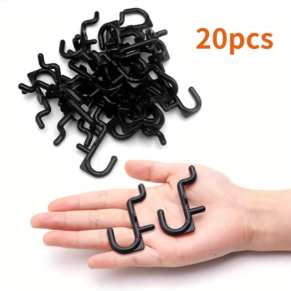 

20pcs Locking Pegboard Hooks - Black Plastic, For Garage & Workshop Organization