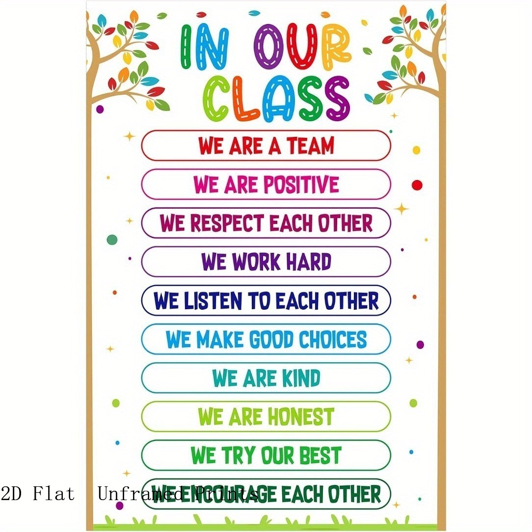TEMU Affiche de règles de classe cadre, plate et 2D - Décor inspirant "Notre classe", multicolore, convient pour l'encouragement et les thèmes