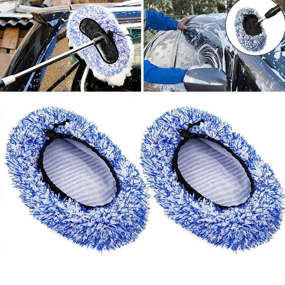 Image of 2pcs Car Wash Cleaning Cloth Cover With Rope Chenille Fabric For Wheel Tire Window Cleaning, Without Battery