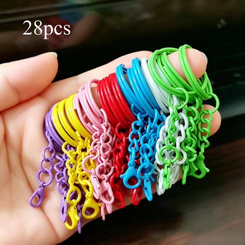 TEMU 28pcs Porte-clés de couleurs aléatoires avec fermoirs , chaînes en ruban de couleurs bonbon, anneaux de clés en métal, ajouts à , pendentif pour
