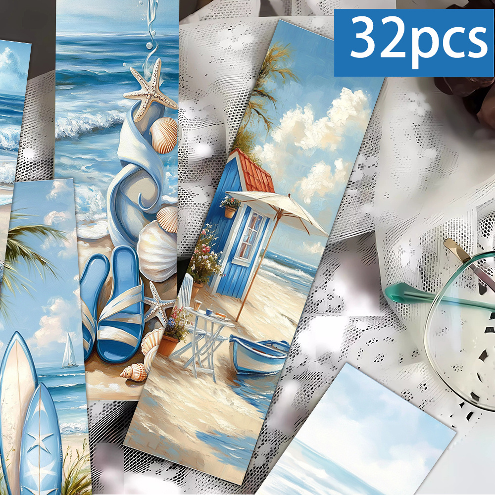 Image of 32pcs Of Bookmarks With A Beach Theme, Watercolor Coastal Designs, Ideal Gifts For Readers, Suitable For Projects, Narrow-page Collage Crafts, An Option For Libraries And Educators