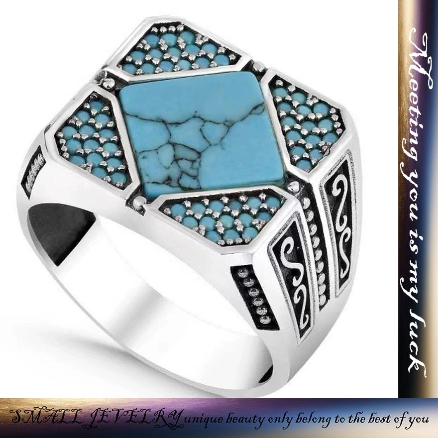 TEMU Men's Fashion Geometric , Exquisite Main Stone Inlaid Design, Silvery Metal Frame Surrounding Synthetic Opal Accents, Unique Texture And Carved