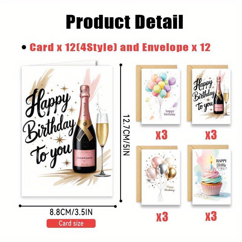 E-shop 24-teiliges Geburtstagskarten-Set mit Umschlägen, mit 24 Aquarell-Ballon- Geburtstagskuchen-Herzlichen-Geburtstagskarten, geeignet für jeden