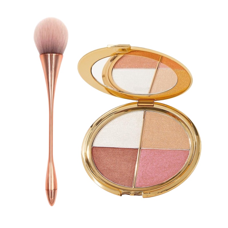 's Wardrobe Blush Tray With Brush - 4 High-gloss Shades (3 Light & 1 Dark), Matte Powder Formula Suitable For Light Beige Finish, Hydrating Palette For Professional Blush Application, Brush Included