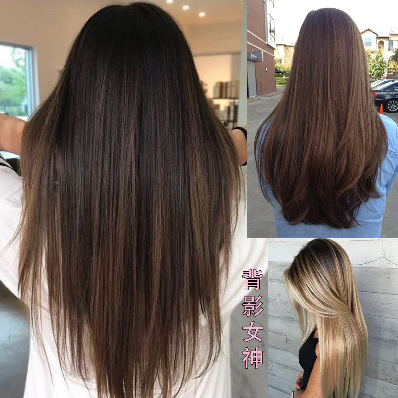 wig with attached hair clips made of high temperature hair strands     into multi color long straight   with a hairless net pink wig