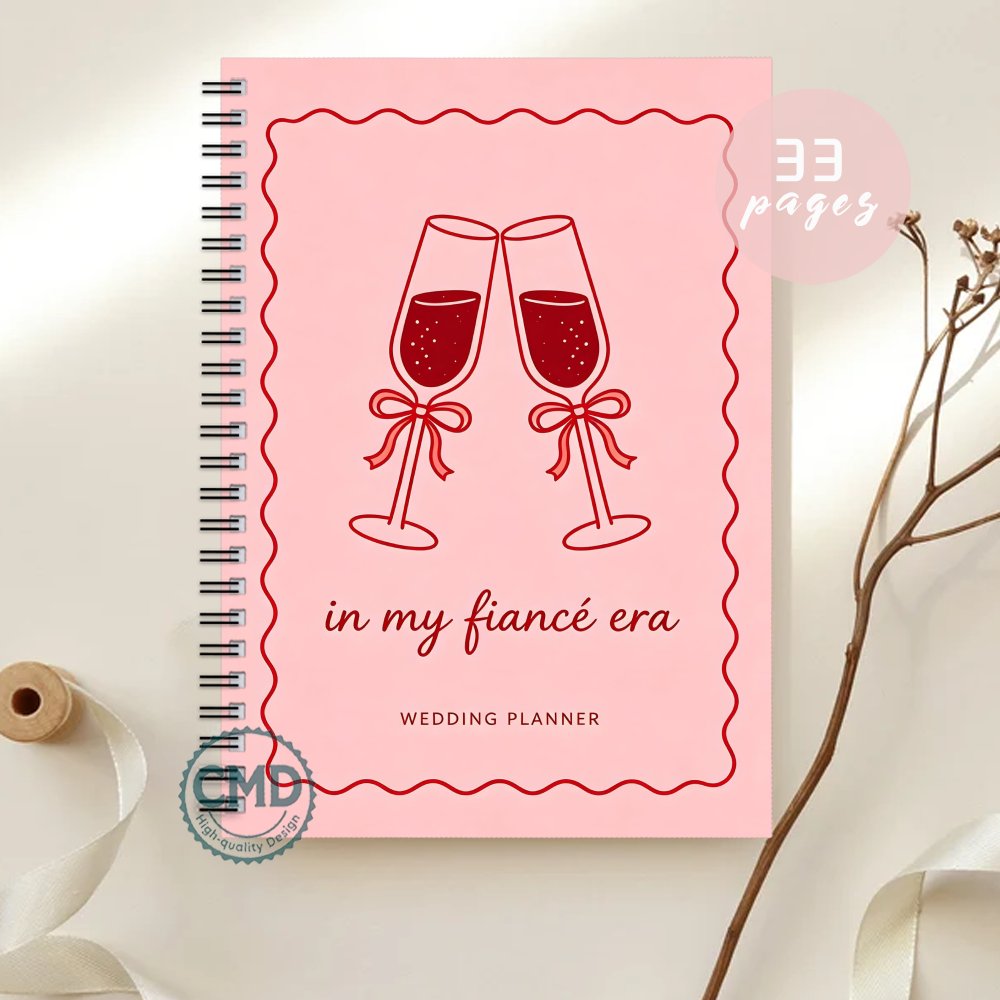TEMU 1pc Cahier Spirale Planificateur de Mariage, Cadeau de Fiançailles Journal Souvenir pour Couples, Livre Organisateur de Mariage avec Verres à