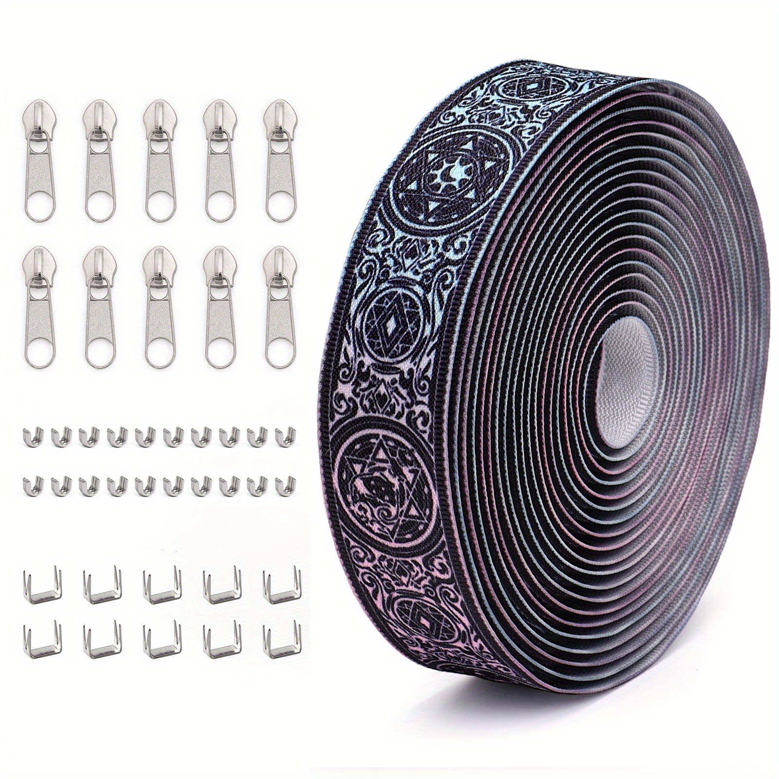 Image of 1 Set = 4.5 Meters Of Zipper + 10 Zipper Heads + 20 Top Stops + 10 Bottom Stops, #5 Reverse-zipper, , With Zipper And Stop Accessories, Suitable For Clothing, Bags, Pencil Cases, Handicrafts, Etc