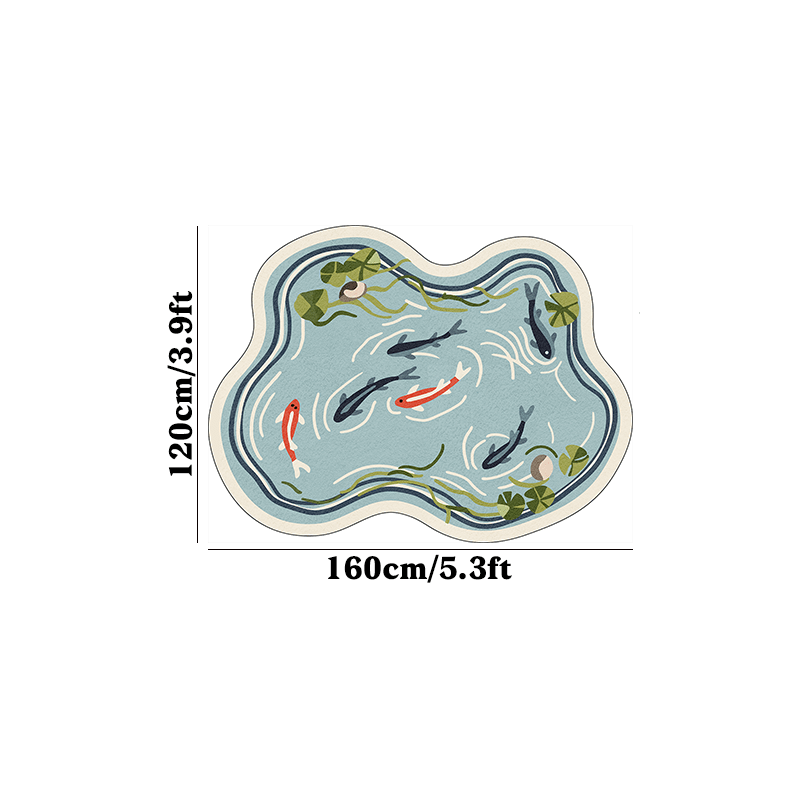 TEMU 1pc Koi Pond Irregular Shape Carpet With 8mm Thick High-quality Velvet And Dotted Plastic Anti-slip Backing, Balcony Sunroom Natural , For Lotus