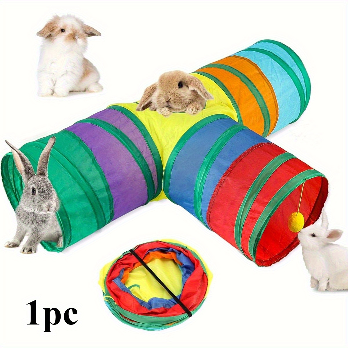 Image of 1pc Bunny Tunnels & Tubes Collapsible 3 Way Bunny Hideout Animal Activity Tunnel Toys For Dwarf Rabbits Bunny Guinea Pigs Kitty