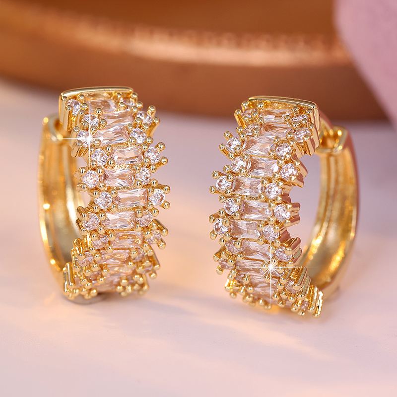 TEMU Baguette White Synthetic Zirconia Small Hoop Bridal Earrings - Minimalist Dainty Wedding Jewelry